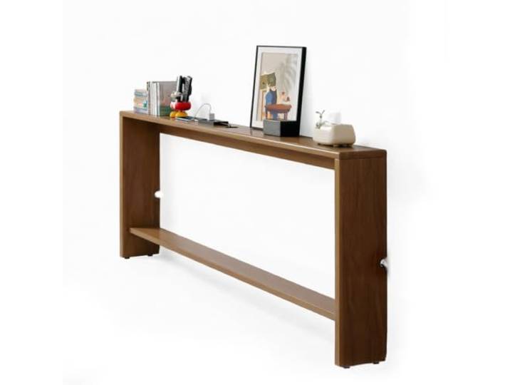 Brixtel Schmaler Konsolentisch, Eingangstisch, Holzsofatisch, Beistelltisch mit Kabeldurchführung, Akzenttisch for den Flur, Flurtisch for Flur und Wohnzimmer(Helle Walnuss - 150x15x69cm)