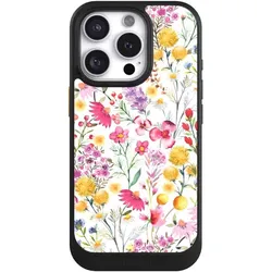 Nivocase Hülle für Apple iPhone 16 Pro Handyhülle NIVOcore Case Schwarz Blumen Frühling Muster (Apple iPhone 16 Pro), Smartphone Hülle, Schwarz