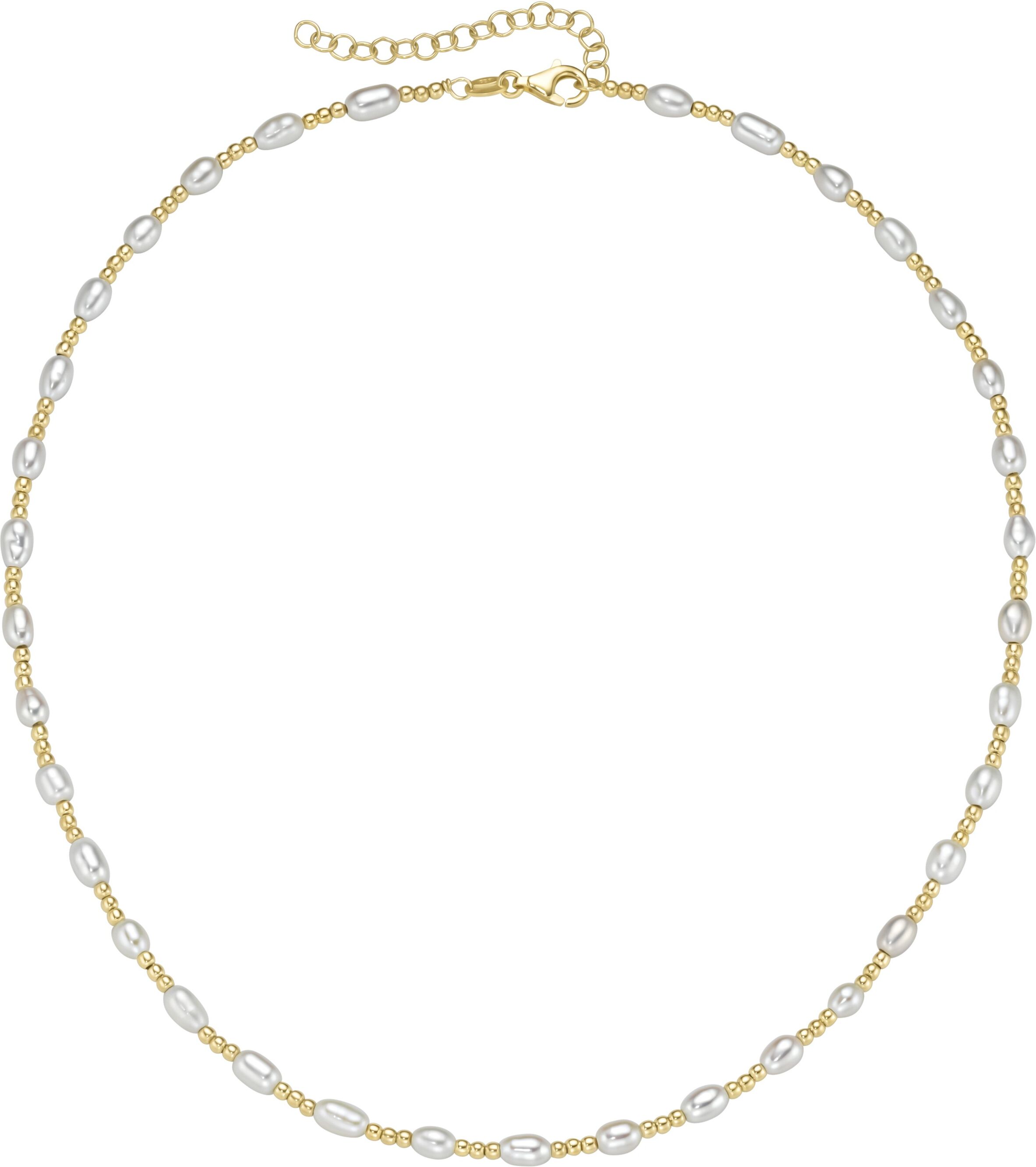 Perlenkette SMART JEWEL "Collier mit Kugeln und Süßwasser-Perlen, Silber 925", weiß, Halsketten, Damen, Silber 925 (Sterlingsilber), Perlenkette