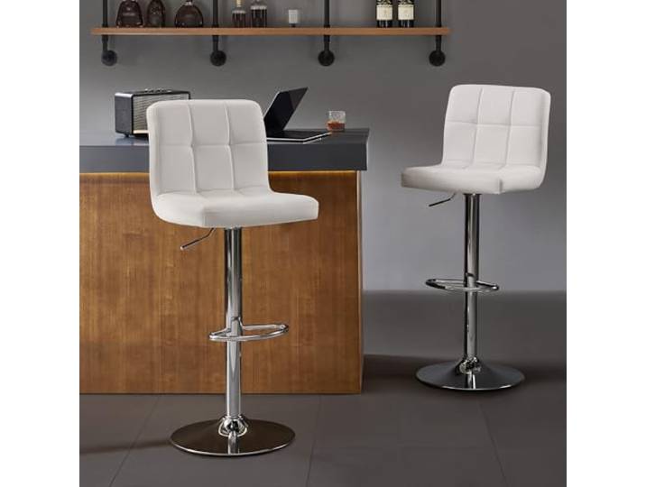 Nestvatto Barhocker 2er Set, gepolsterter quadratischer Drehbarhocker mit Rückenlehne, höhenverstellbarer Tresenhocker für Kücheninsel, Esszimmer, Weiß