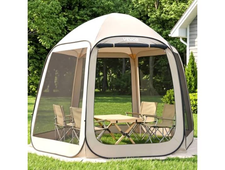 VEVOR Tente Moustiquaire Pop Up 303x265x230 cm Abri Moustiquaire Pliant 4-8 Personnes Tente Portable pour Jardin Terrasse Cour Activités Plein Air\, avec Sac de Transport\, Piquets de Fixation\, Beige
