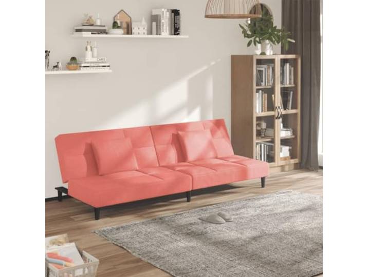 HEFZGDB Schlafsofa 2-Sitzer mit 2 Kissen Rosa Samt, 2-in-1 Funktionsmöbel für Gästeübernachtung, bequemes Sitz- und Liegeerlebnis, robuster Holzrahmen, vielseitig nutzbar im