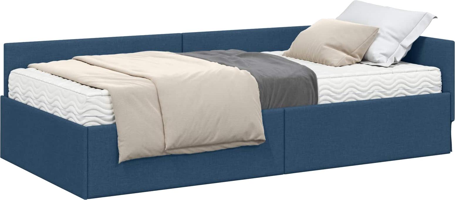 Eckbettgestell mit Matratze 2 stk. Blau 90 x 190 cm Stoff