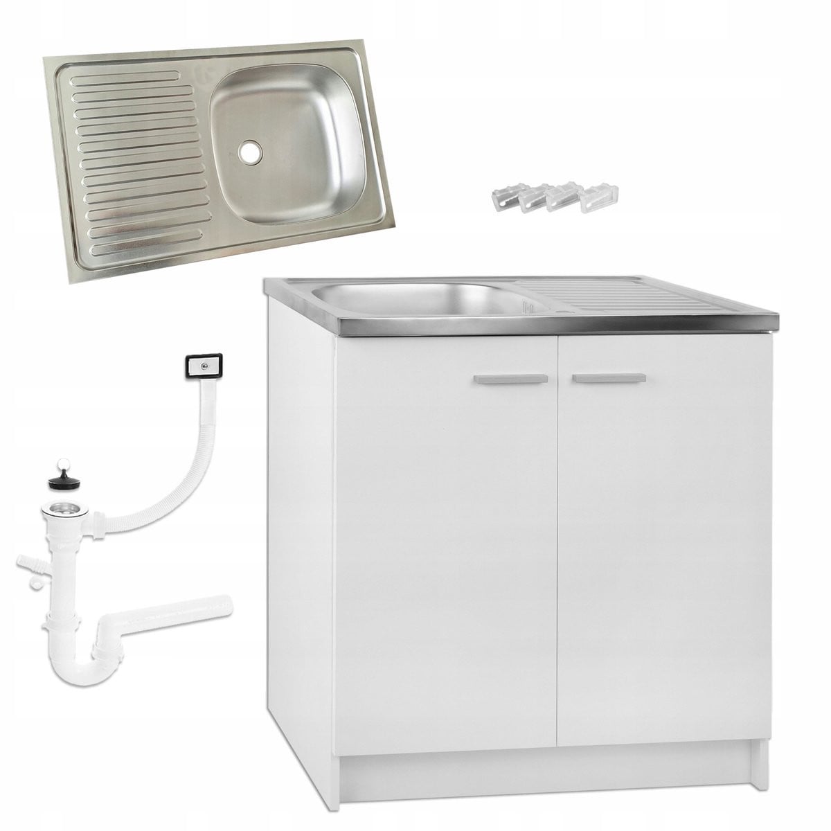 STAMAR Keukenonderkast 80 cm met 1-baks RVS spoelbak en sifon - Wit