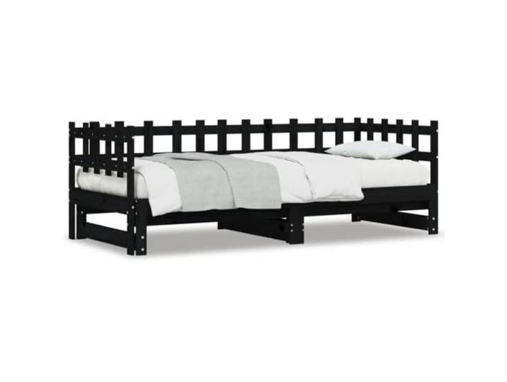 PUGYNBK Ausziehbares Schlafsofa aus massivem Kiefernholz, Schwarz, 90 x 200 Verwendung im Schlafzimmer und Wohnzimmer, Lattenrost im Lieferumfang enthalten, Matratze nicht im Lieferumfang enthalten
