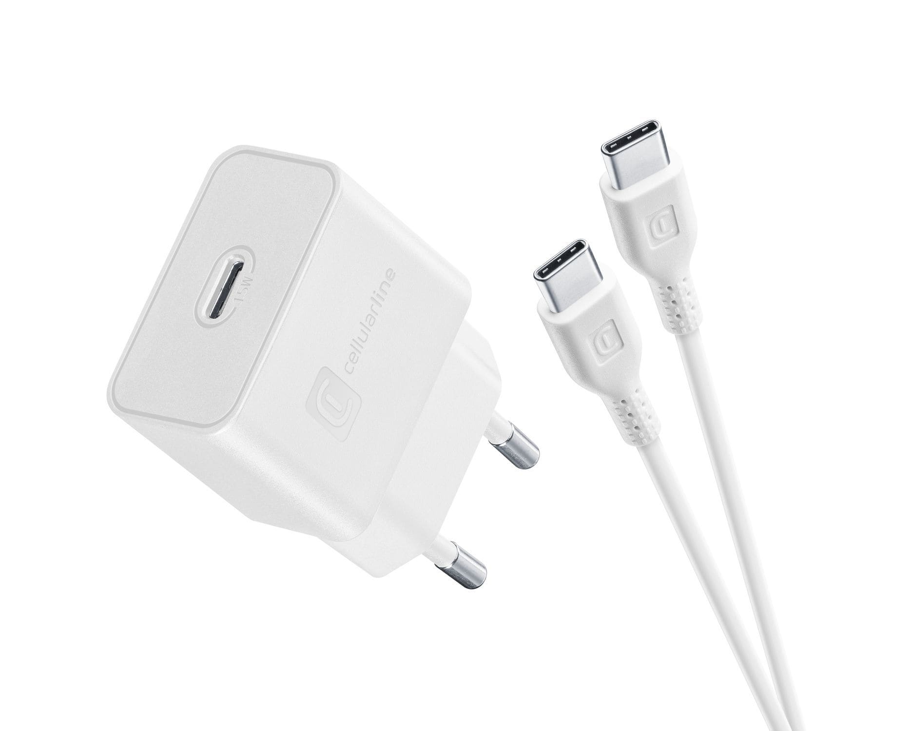 Cellular Line 15 W Ladegerät USB-C Charger Kit (Weiß) ACHSMKITC2C15WW