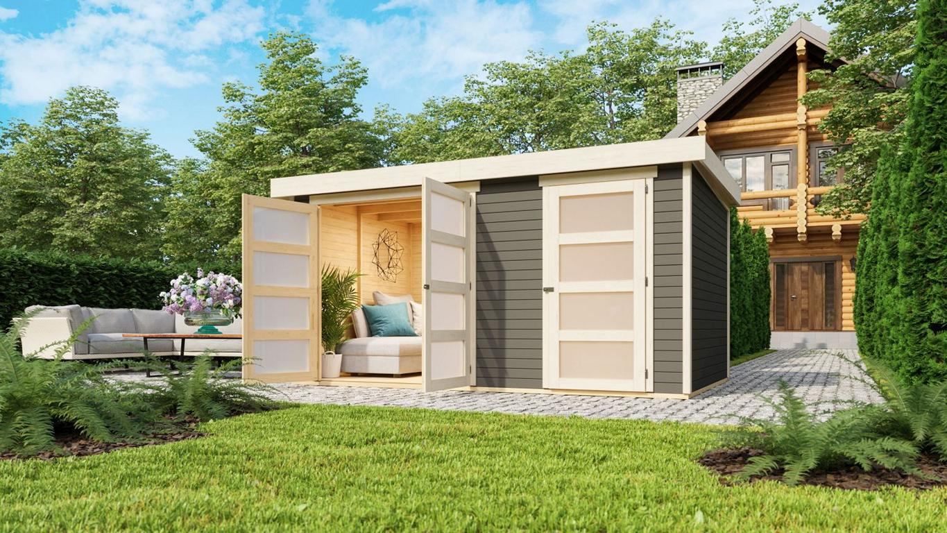 KARIBUHOLZT Hepstedt 2 terragrau, 4,04x2,72x2,12m 16905126