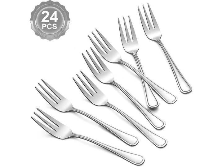 Dessertgabeln 24-teiliges Set Edelstahl 14,5 cm, Silberfarben, Metall, Besteck, Besteck-Sets