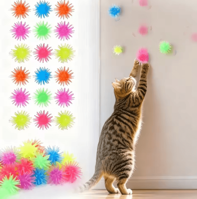 Inspire Curations BounceBurst Cat Toy Ball Set Interactive Rolling & Bouncing Fun a 24pcs