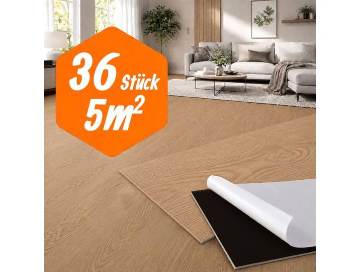 Relaxdays Selbstklebender PVC Bodenbelag Eiche