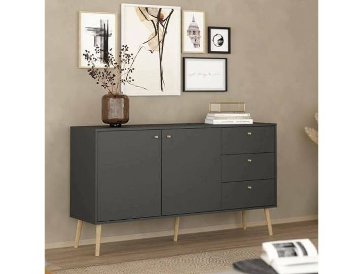Dmora - Kommode Florence, Wohnzimmerbuffet, Wohnzimmer-Sideboard, Moderne Küchen-Speisekammer, 147x39 h82 cm, Grau