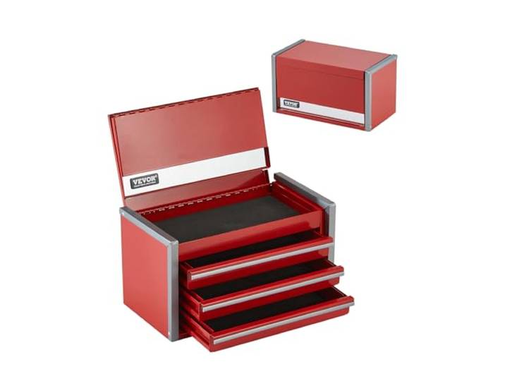 VEVOR Metalen Gereedschapskist 8,6 Inch 3 Laden, Draagbaar EVA-Voering, PP-Voetpad, Zwaar Staal Kogellageropening, Gepoedercoate