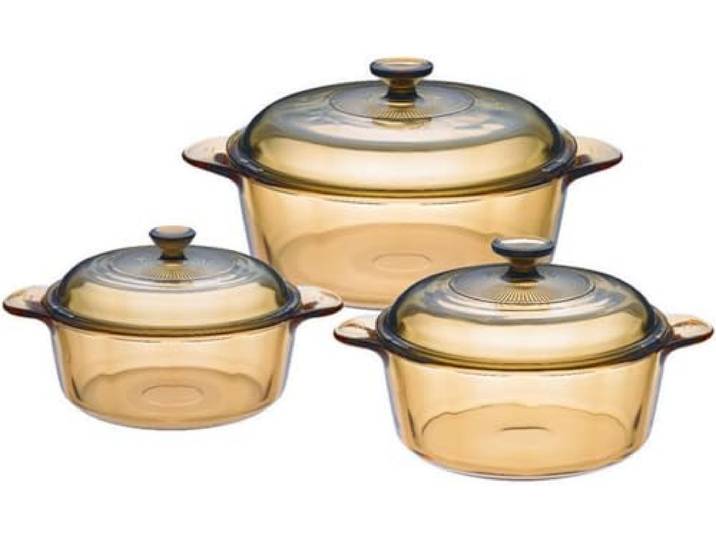 Visions 6-teiliges (1,25 l, 2,25 l, 3,25 l) Pyroceram-Glas Versa Topf-Set mit Glasabdeckungen, Braun