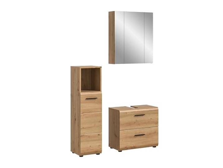 xonox.home – 3 TLG. Badezimmerkombination Ice 105x185x30 cm in Korpus und Front Artisan Oak Nachbildung – Hochwertige Badmöbel-Kombi – modern, pflegeleicht & edel