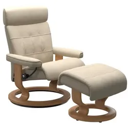 Stressless Sessel mit Hocker Erik Classic Leder Beige Batick Cream M (Medium)