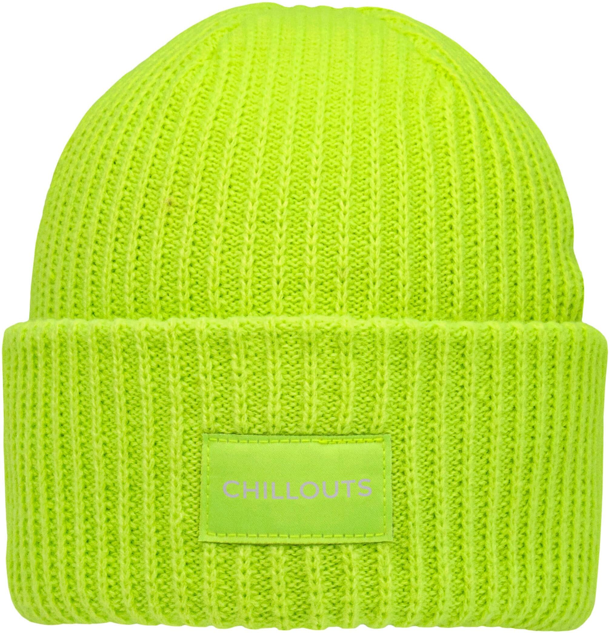 Strickmütze CHILLOUTS "Kara Hat", grün (lime), Rippstrick, Kunstfaser, unifarben, Mützen Strickmütze, dicker Rippenstrick lime Einheitsgröße