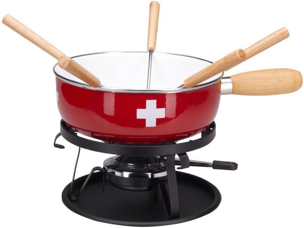 NOUVEL Fondue "Nouvel Nouvel Käsefondue-Set CH-Kreuz", rot (cherryrot, schwarz, weiß), Ø:22cm, Fondues, Fondue cherryrot, schwarz, weiß Einheitsgröße