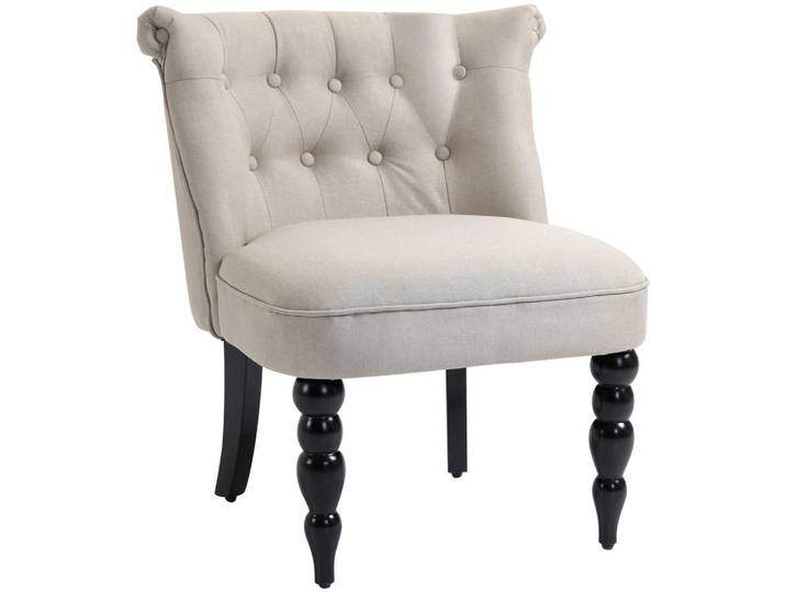 Homcom Relaxsessel Vintage Ruhesessel Relaxstuhl Leinenbezug Holzgestell Beige+Schwarz, 67x78x67 cm, Wohnzimmer, Sessel, Relaxsessel