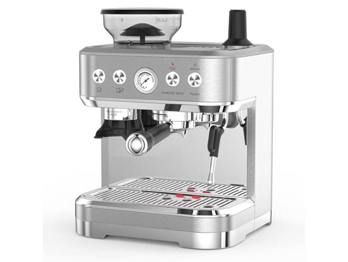 Espressomaschine mit Mahlwerk & Milchaufschäumer, 15 Bar italienische Pumpe, PID Temperaturkontrolle, 2,5L Wassertank, Edelstahl, Kaffeevollautomat für Latte, Cappuccino, Home & Office