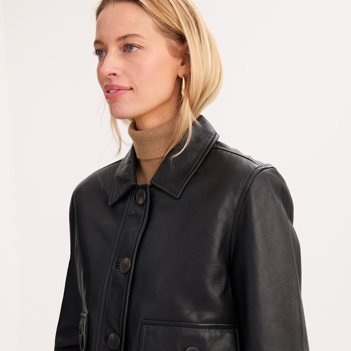 ANNE WEYBURN Blouson court cuir de mouton, fermeture boutonnée
