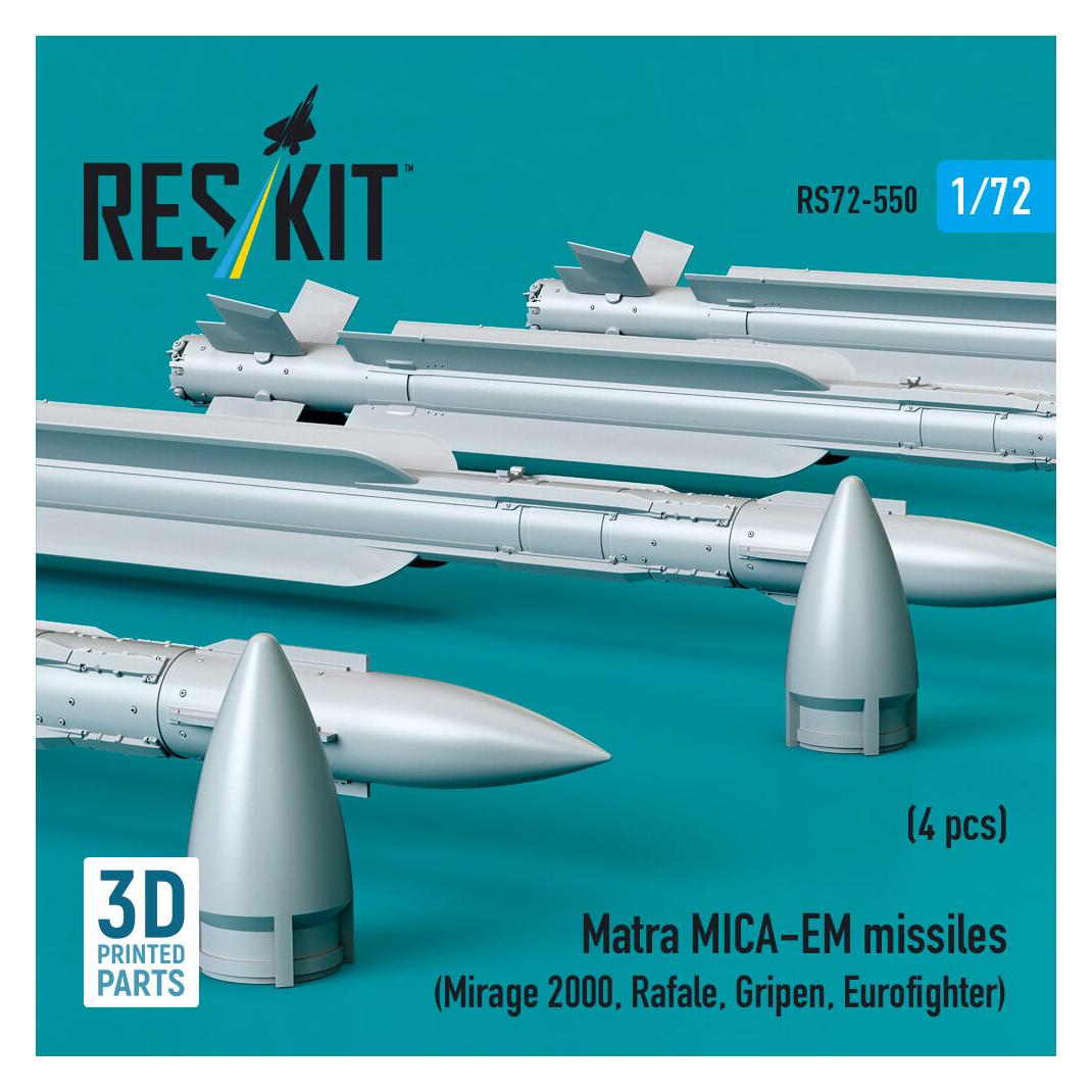 ResKit Matra MICA-EM missiles (4 pcs) (Mirage 2000, Rafale, Gripen, Eurofighter) (3D Printed) (RS72-0550)