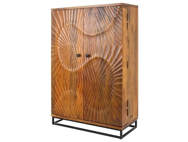 Barschrank SCORPION - 141cm - braun - Mangoholz handgefertigtes Unikat Montiert geliefert, praktischer Stauraum, Schubladen, stabiles Metallgestell, natürliche Maserung