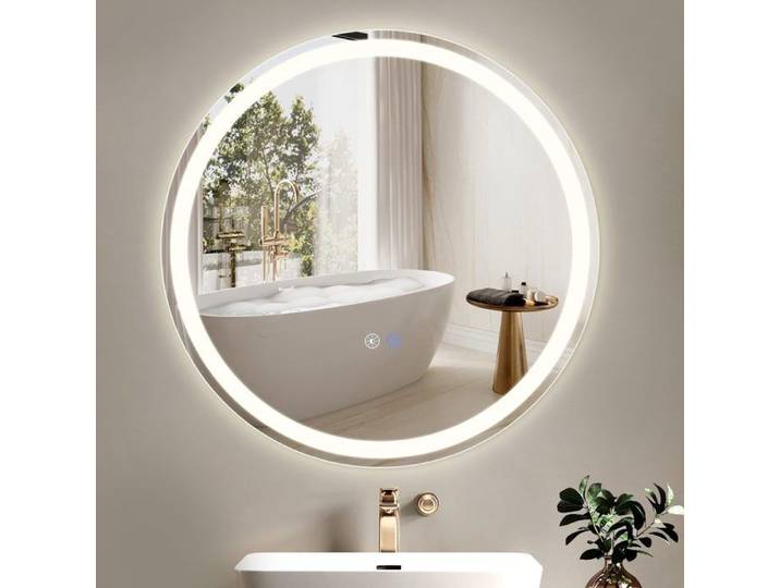 Miroir de salle de bain - NETTLIFE - Mural rond 80 cm - Éclairage LED dimmable 3000–6500K - IP44 - Anti‑buée tactile