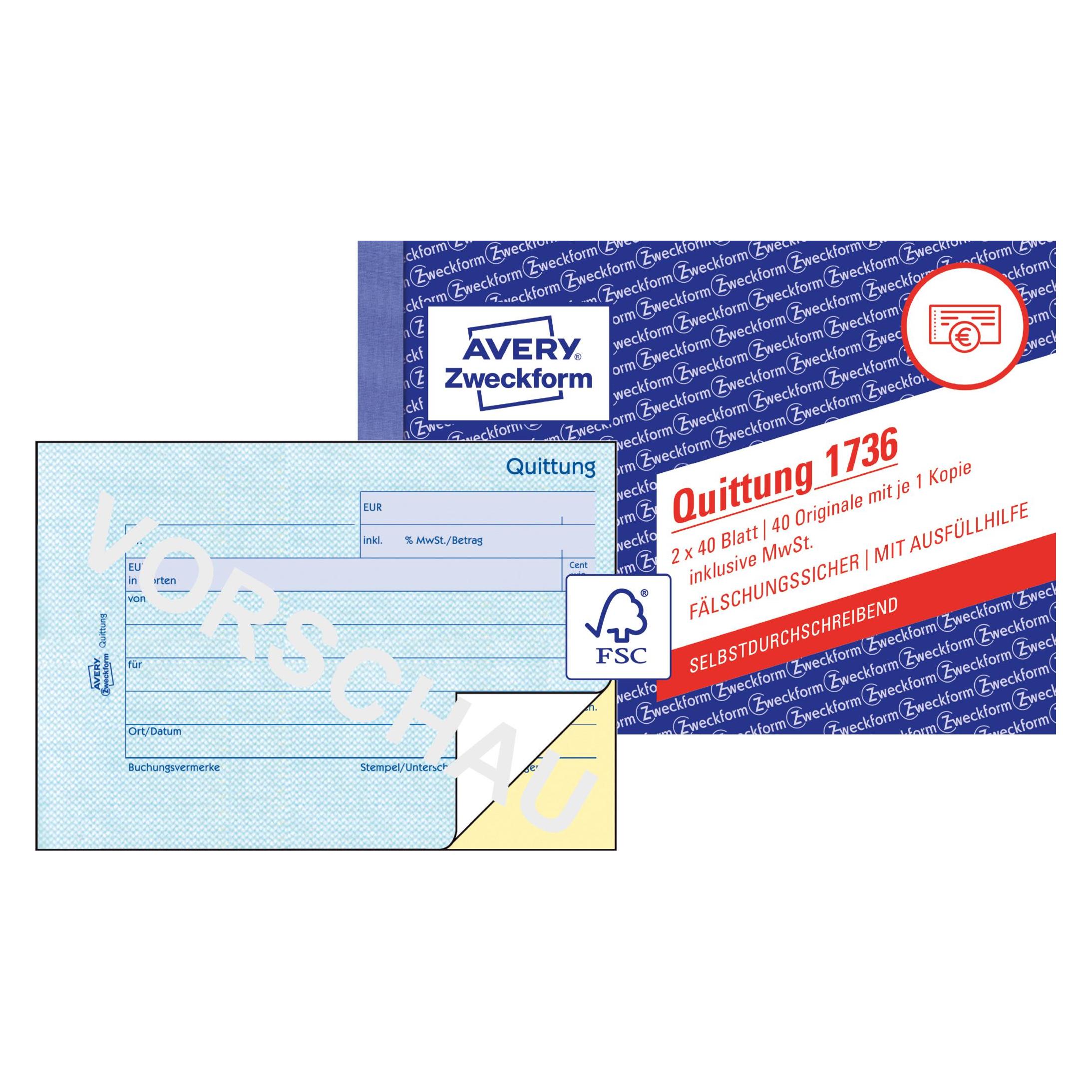 Avery Quittung inkl. MwSt. (1736)