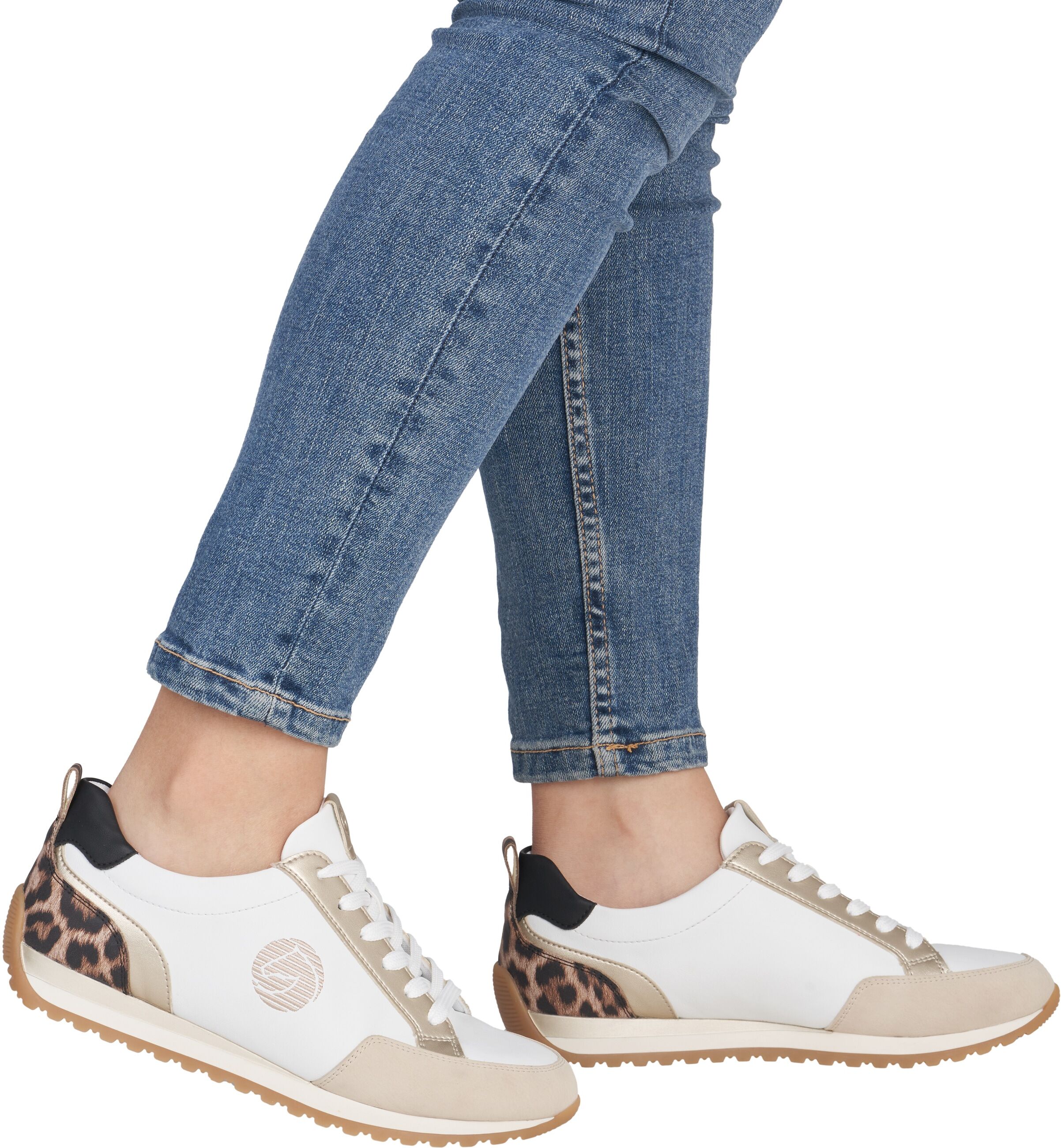 Sneaker REMONTE, Damen, Gr. 40, beige (weiß, natur, leo), Lederimitat, Schuhe Sneaker, Schnürschuh, Halbschuh, Casual-Sneaker mit gepolstertem Schaftrand weiß, natur, leo 40