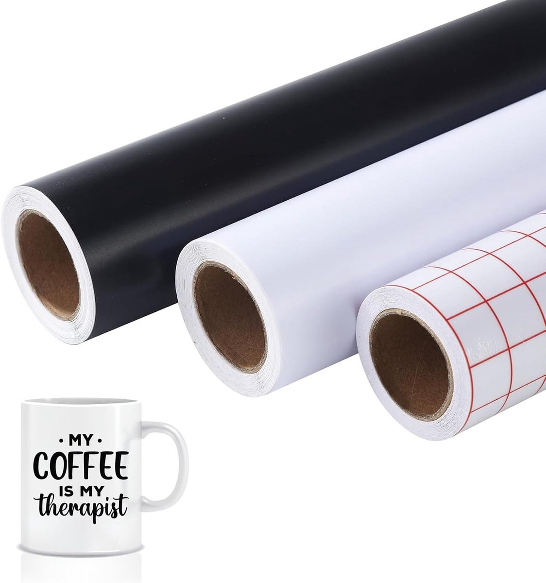 Set van 2 rollen zelfklevende vinyltransferfolie voor textiel en kopjes, 30,5 x 3 m per rol