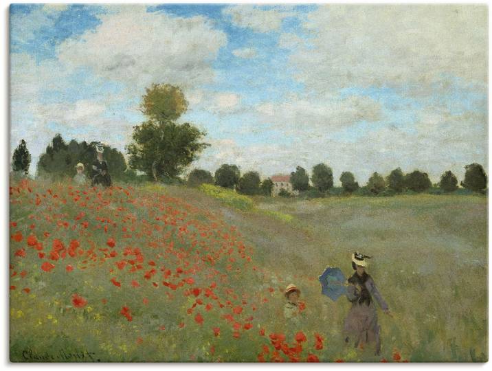 Leinwandbild ARTLAND Mohnfeld bei Argenteuil. 1873 , grün (farbe bild(er): grün), B:60cm H:45cm, Bilder, Leinwandbild, auf Holzrahmen gespannt