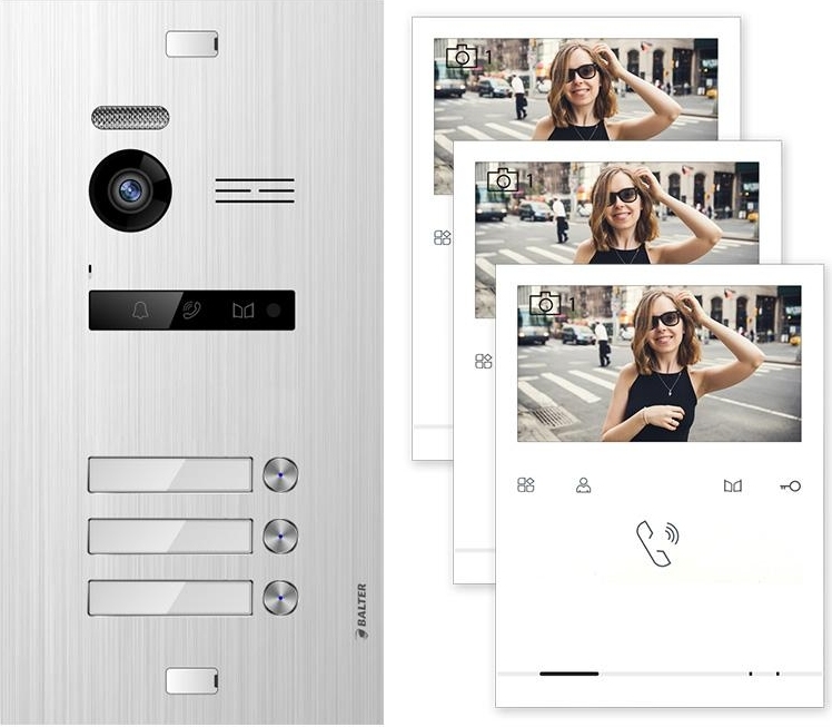Balter EVO Silber Video Türsprechanlage Quick Monitor 2-Draht BUS Komplettsystem für 3 Teilnehmer