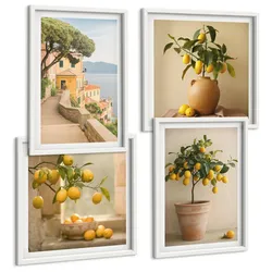 BILDER SET 4er Set - 50x50 cm & 40x60 cm Weißer Rahmen - Zitronenbäume im Topf