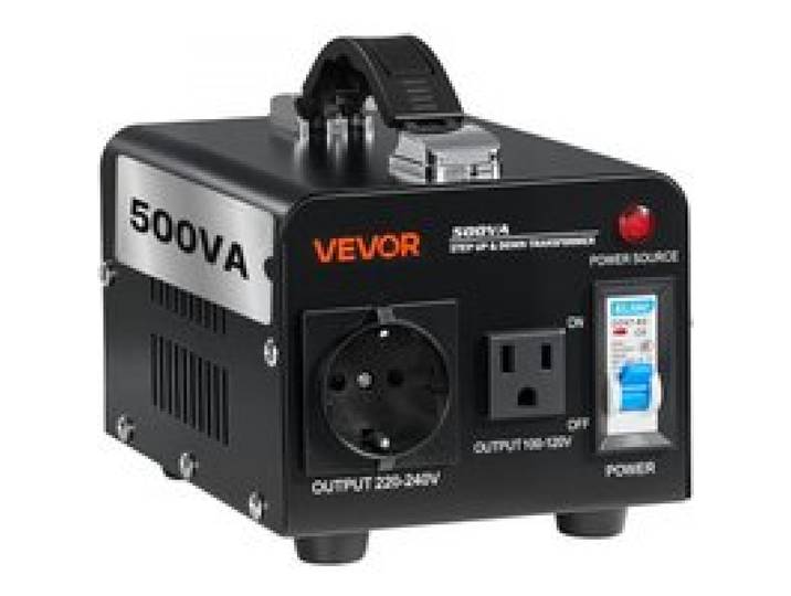 VEVOR Spannungswandler-Transformator, 500VA, Aufwärts-/Abwärtstransformator, Konvertierung von 110 V auf 220 V & von 220 V auf 110 V, mit US-, EU-Steckdose, Netzkabel, Schutzschalter
