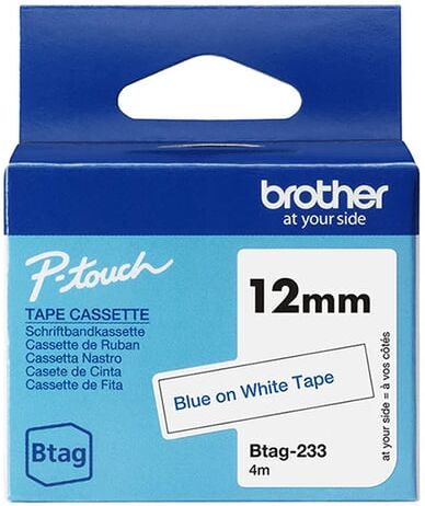 Brother Btag-233 fita não laminada azul sobre branco 12 mm