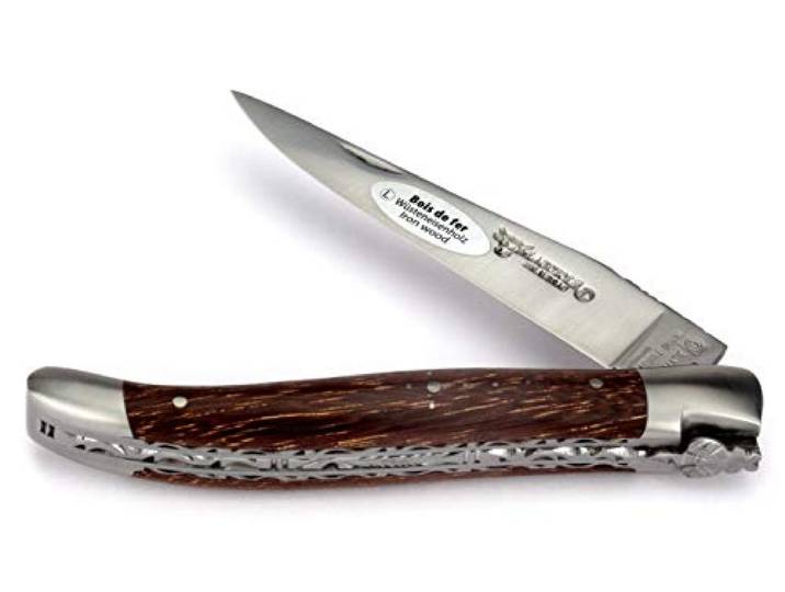 Laguiole Taschenmesser en Aubrac - Afrikanisches Wüsten-Eisenholz - 12 cm - Doppelplatine - Stahl matt - Messer Frankreich