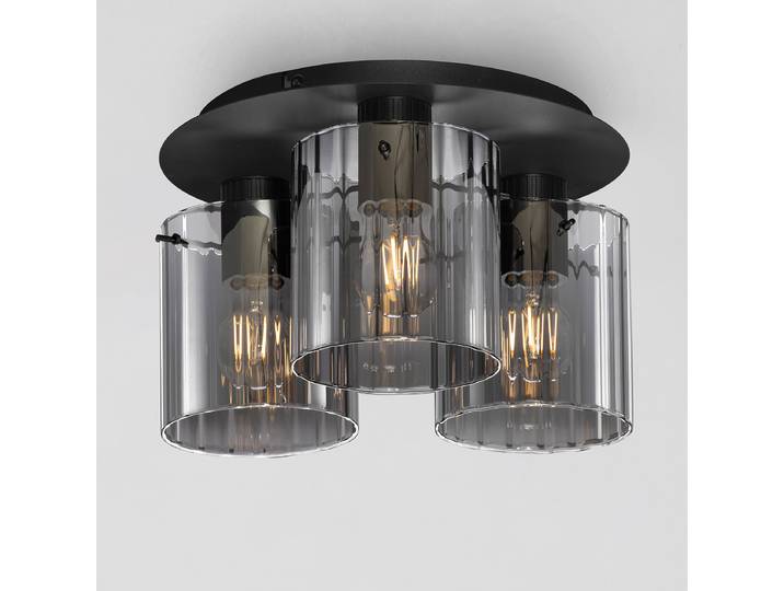 Plafonnier Mirbi Ø 37cm Noir/Noir 3 aluminium / verre fumé LED E27