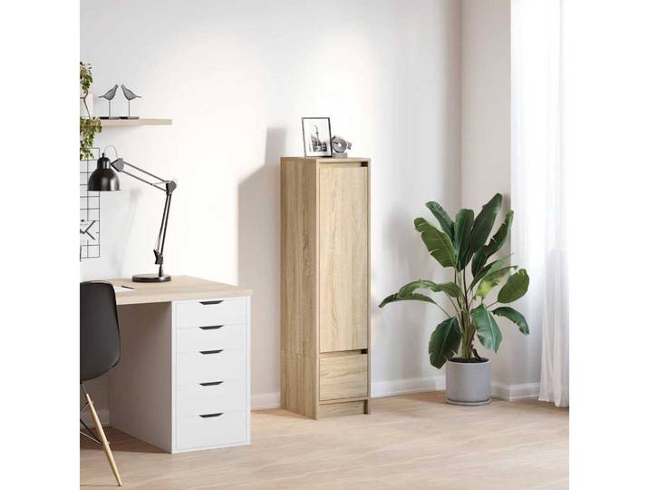 furnicato Highboard 29,5 x 34 x 119,5 cm Sonoma-Eiche (1 St), Flexibler Beistellschrank mit Schublade und Regalböden für Wohnraum