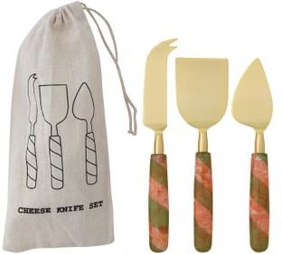 Storied Home "Stainless Steel Cheese Knife Set with Marbled Resin Striped Handles - 8.0""L x 1.25""W x 0.75""H"