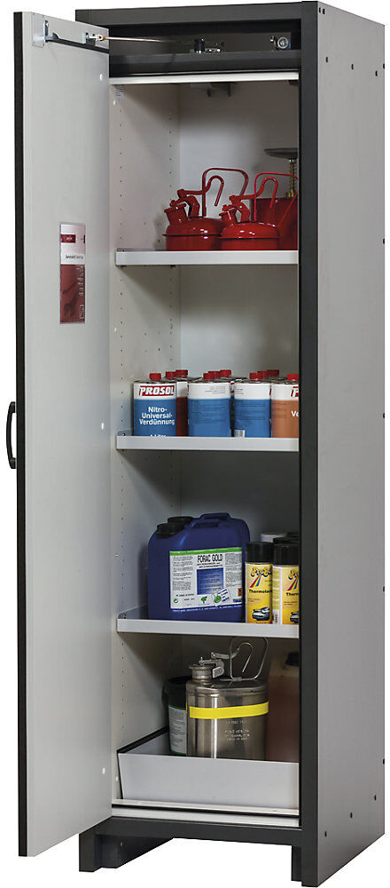 Feuerbeständiger Gefahrstoffschrank FM/UL/ULC/Typ 30, 1-türig, Breite 564 mm, grau/gelb asecos