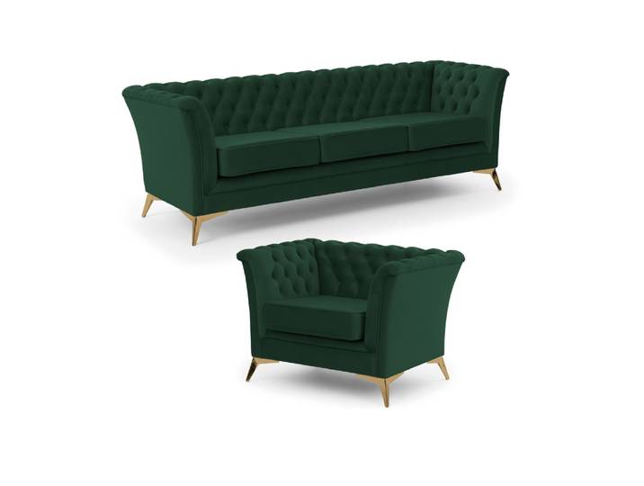Ensemble de canapés Chesterfield 3+1 en velours vert