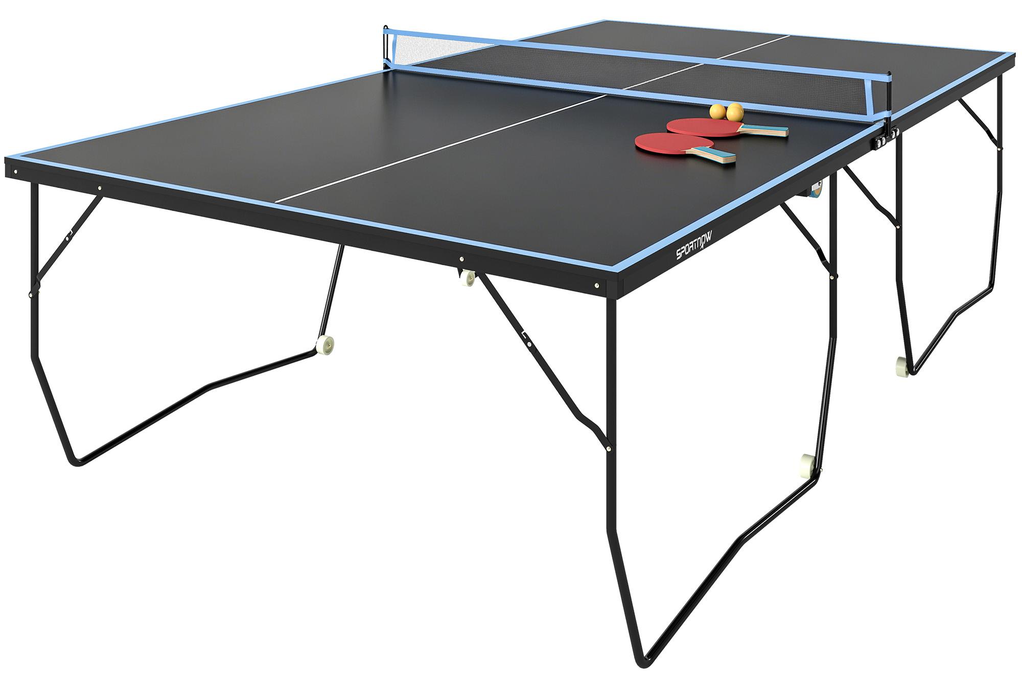Tischtennisplatte, klappbar, 8 Räder, pulverbeschichteter Stahlrahmen, MDF, 274 x 152,5 x 76 cm, Schwarz