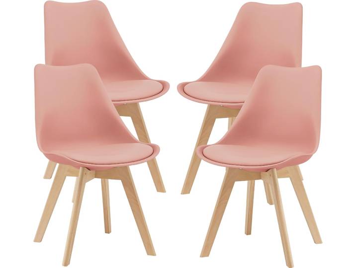 Chaise de salle à manger 'Fläten' (4 pièces) Chaise rembourrée en similicuir rose