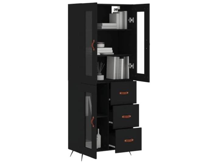 KTHLBRH Anrichte schwarz 69,5 x 34 x 180 cm Holz mehrschichtig Praktische Tür, Metallfüße, viel Stauraum, Glas, Montage erforderlich