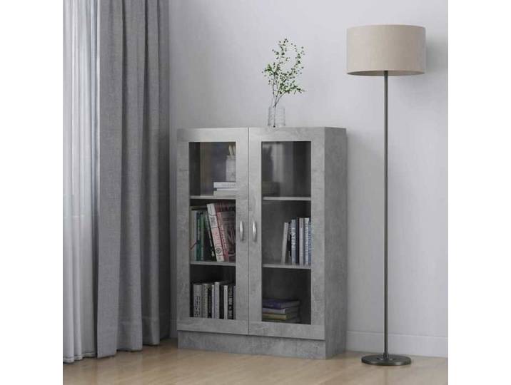 Armoire à livres - HABITUDE - Armoire à vitrine Gris béton 82 5 x 30 5 x 115 cm - Bois d'ingénierie - design légère@53997