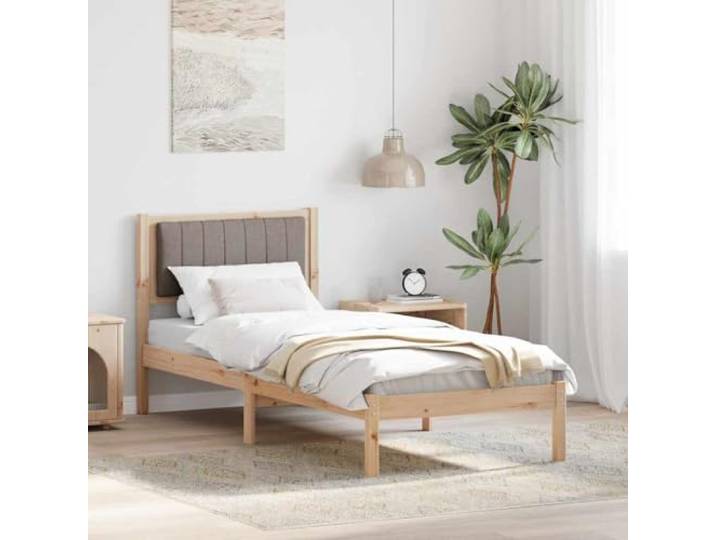Massives Kiefernholz Modernes Design Standard 75 x 190 cm Braun Bettgestell mit gepolstertem Kopfteil Taupe 75 x 190 cm Massivholz Lattenrost Modern Stabil Einzelbett
