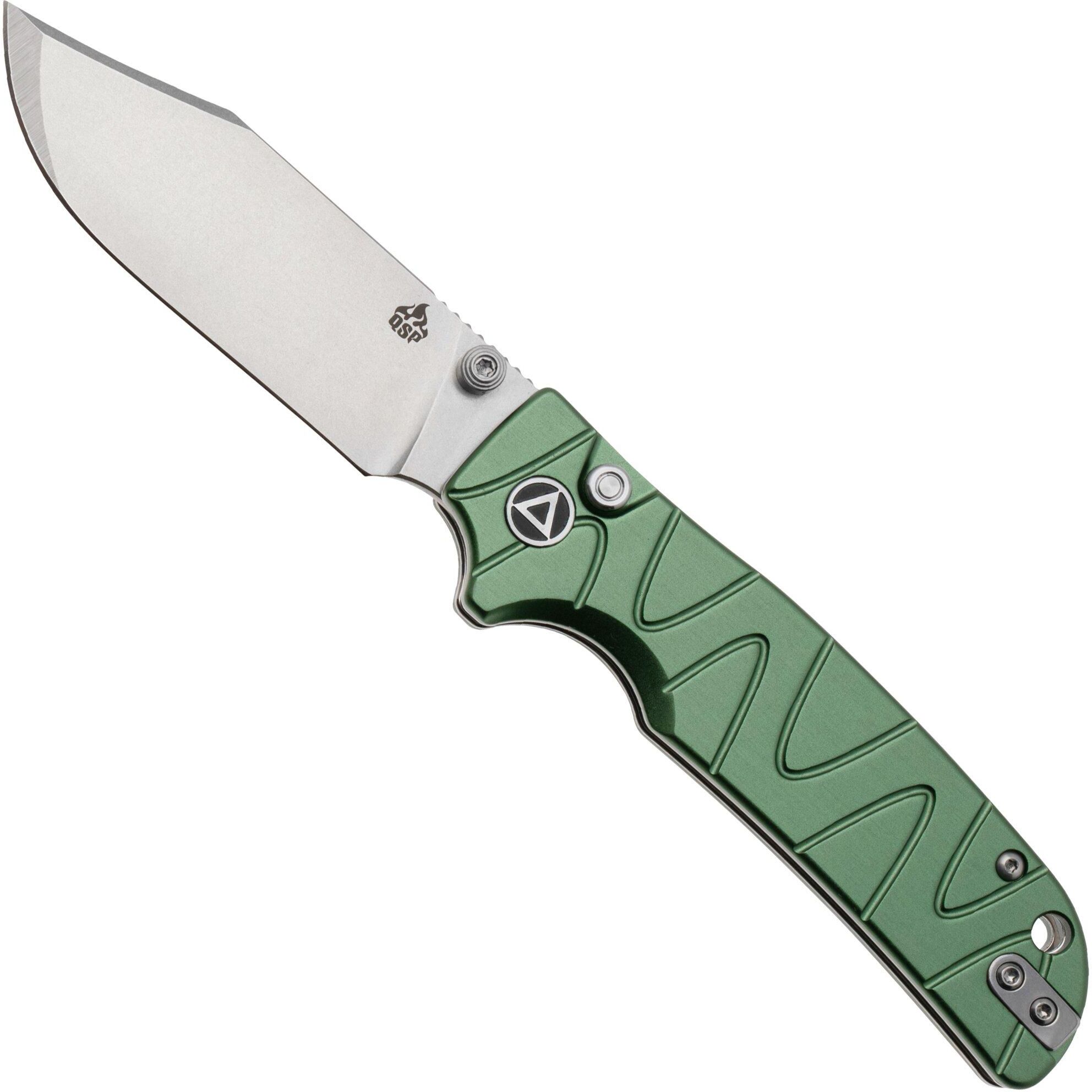 QSP Knife Kali QS159-E1 Stonewashed 14C28N Green Aluminum, coltello da tasca, design di Keanu Alfaro