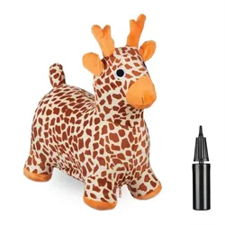 Relaxdays Hüpftier Giraffe mit Bezug Creme,Hellbraun,Orange