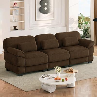 Loedds 3-Seat Corduroy Modular Sectional Sofa with Deep Seats