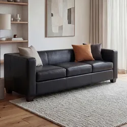 3er Sofa Couch Loungesofa Lille ~ Leder, schwarz